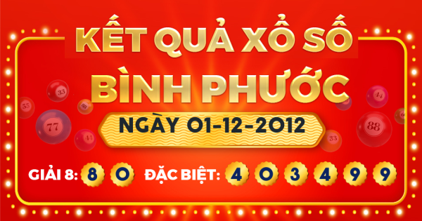 Kết quả xổ số Bình Phước ngày 1/12/2012